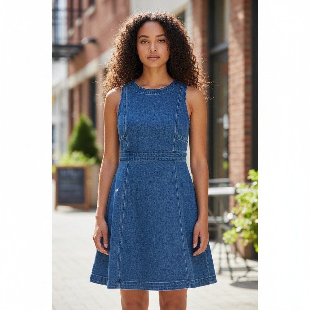 Gap 1969 Denim Mini Dress 12P‎ Blue Sleeveless A-Line Exposed Zipper Petite
